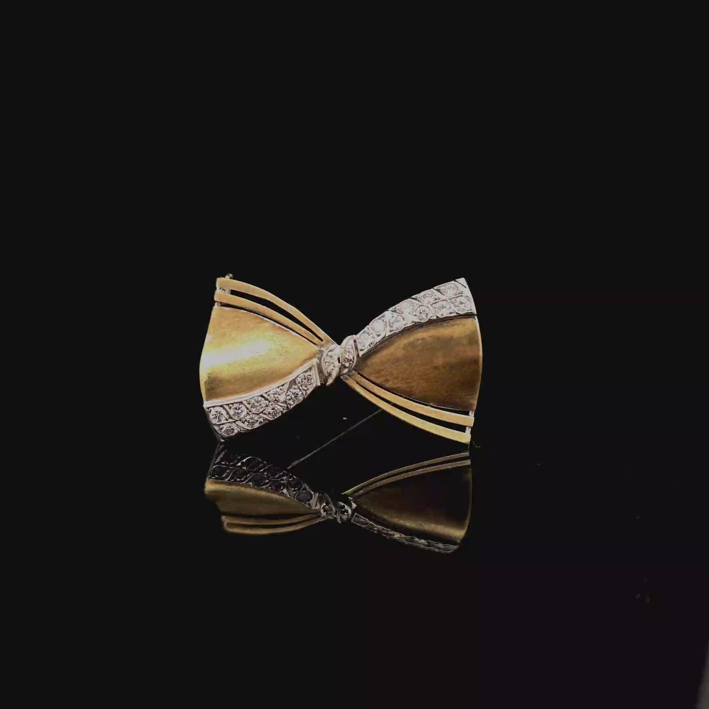 Vintage Two-Tone Yellow Gold and Diamond Ribbon Bow Brooch