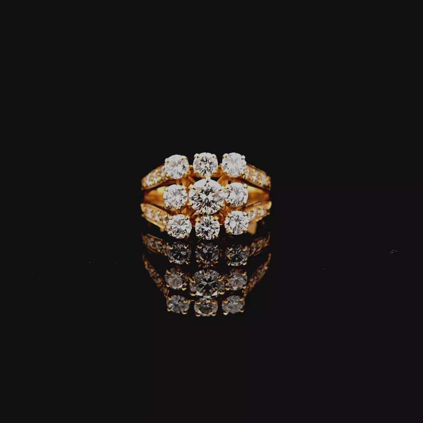 18K Yellow Gold Diamond Cluster Split Shank Diamond Ring