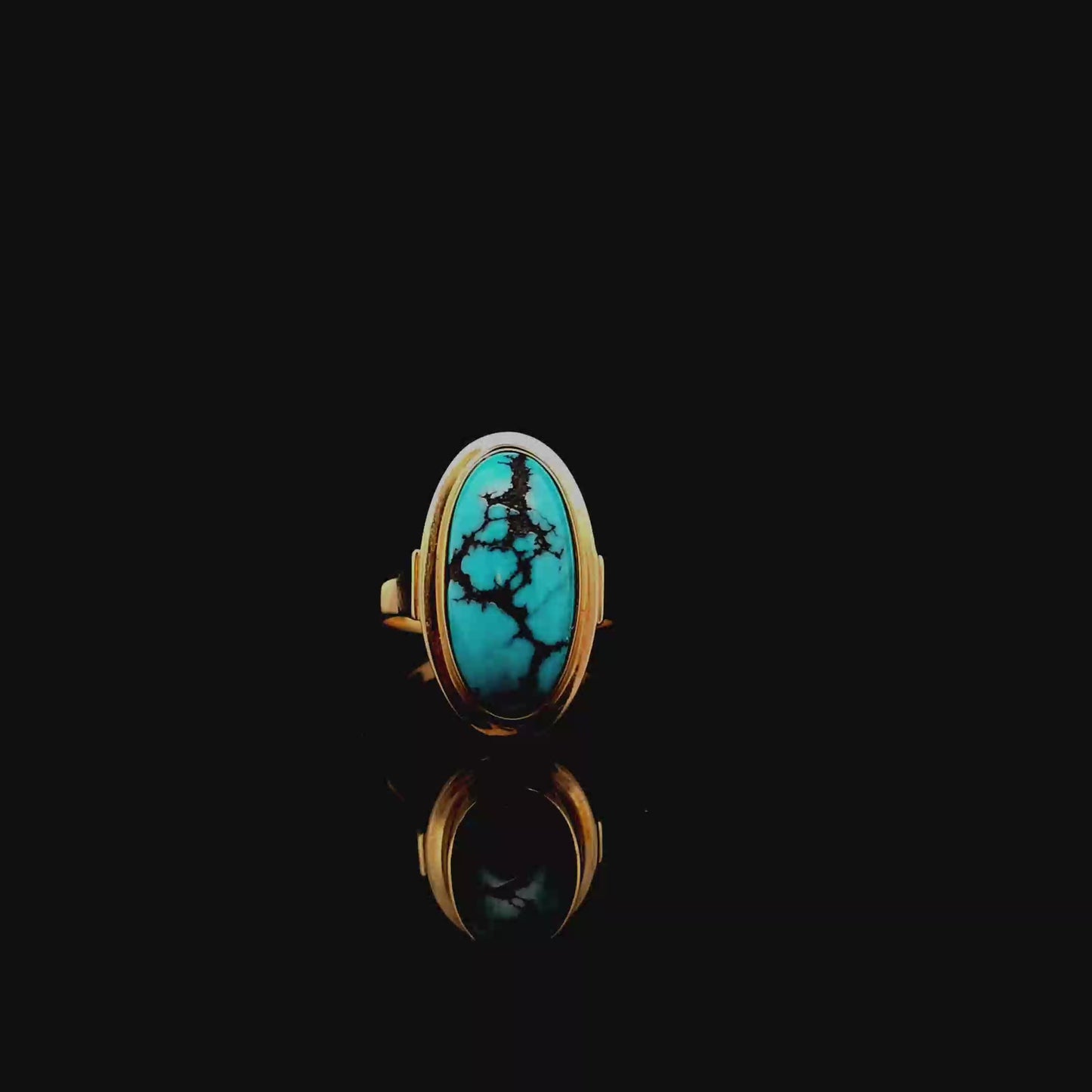 Oval Turquoise Cabochon Solitaire Ring in Yellow Gold