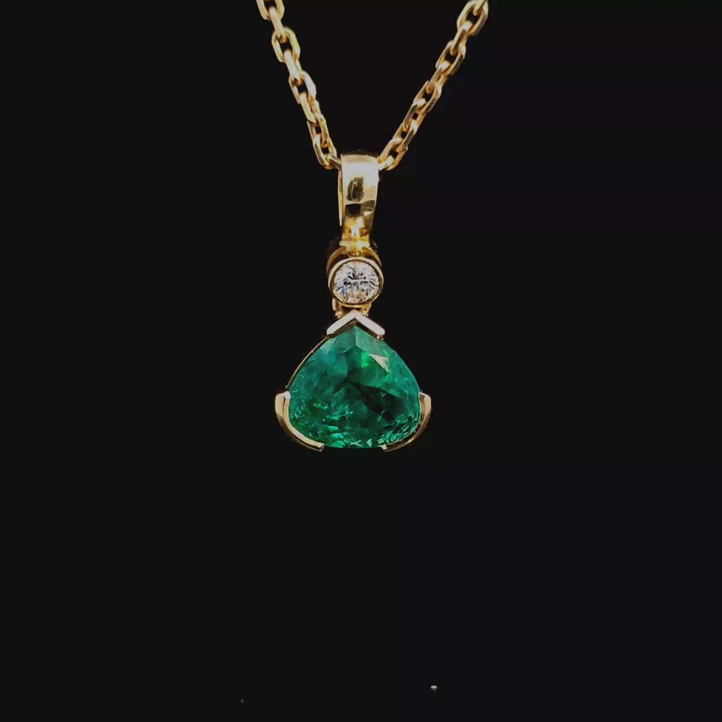 18k Yellow Gold Emerald and Diamond Pendant
