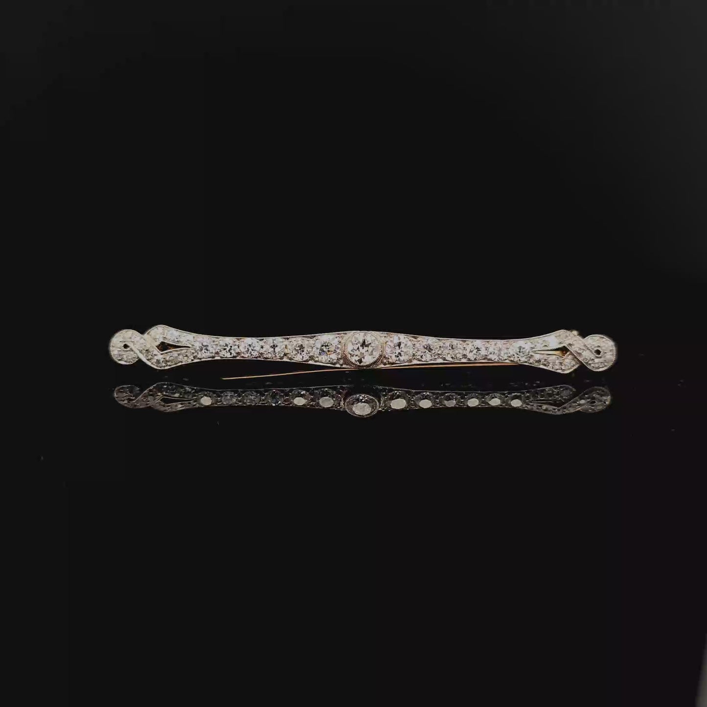 Art Deco Graduated Diamond Bar Brooch in 14K white gold