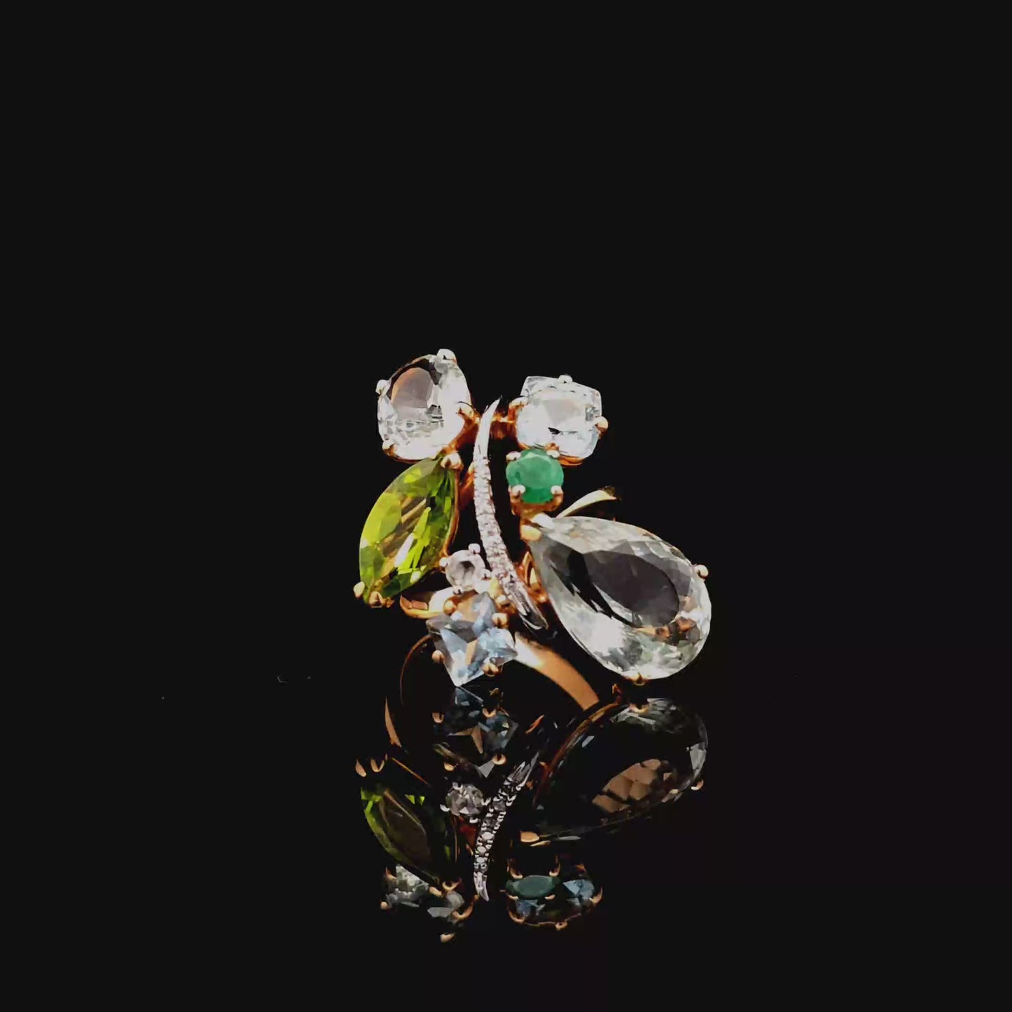 Mixed Gemstone Cocktail Ring in 18k Rose Gold