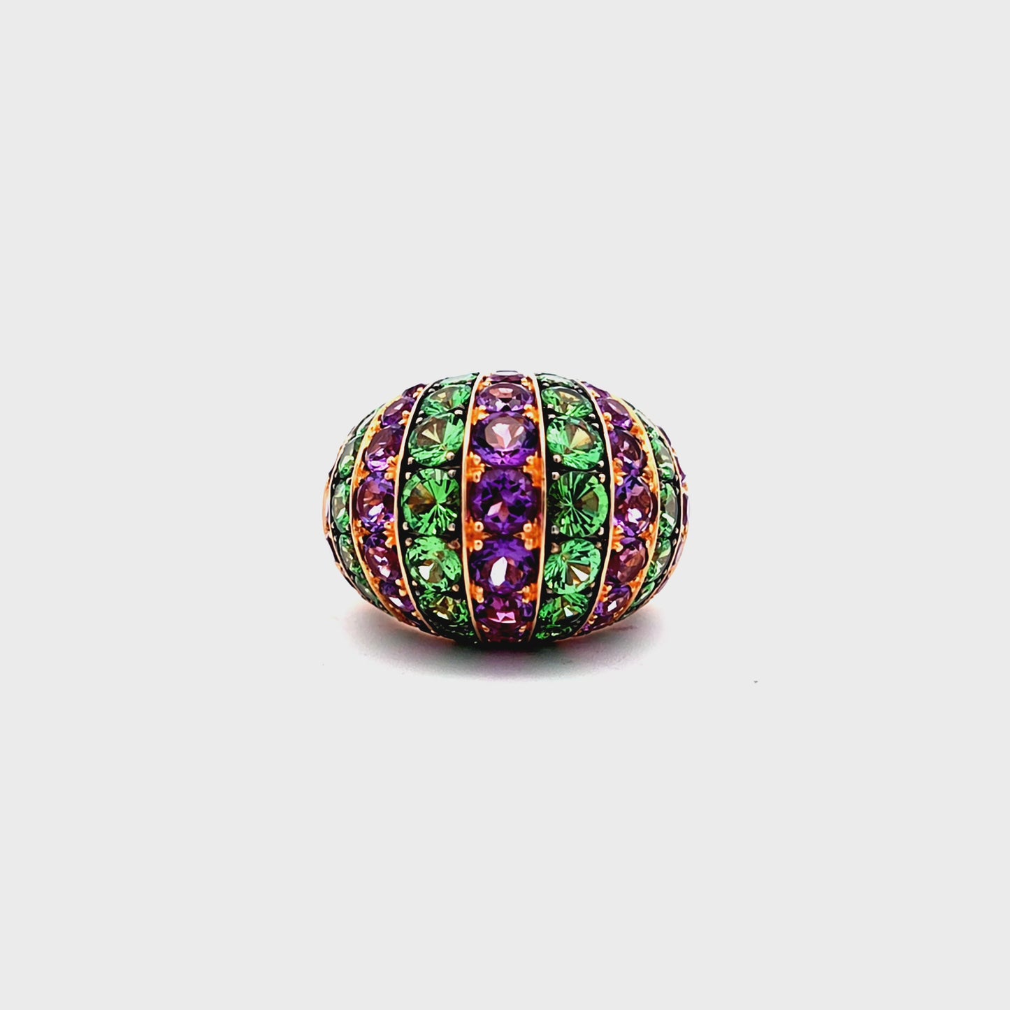 Vintage 18k rose gold bombe ring with Tsavorite and Amethyst