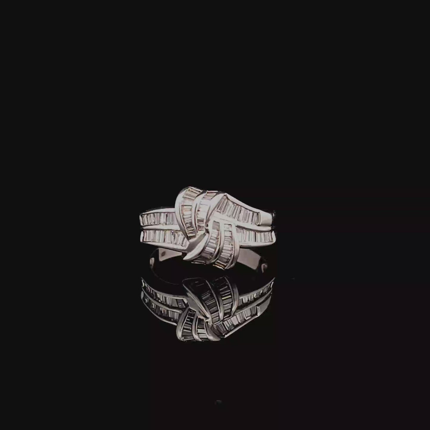 Multi-Row Baguette-Cut Diamond Cocktail Ring in Platinum