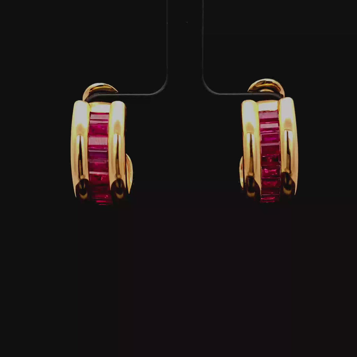 Channel-Set Red Ruby Hoop Earrings in 18K Yellow Gold