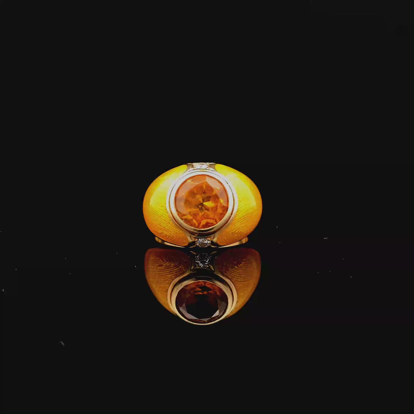 18k Yellow Gold Citrine and Enamel Dome Cocktail Ring