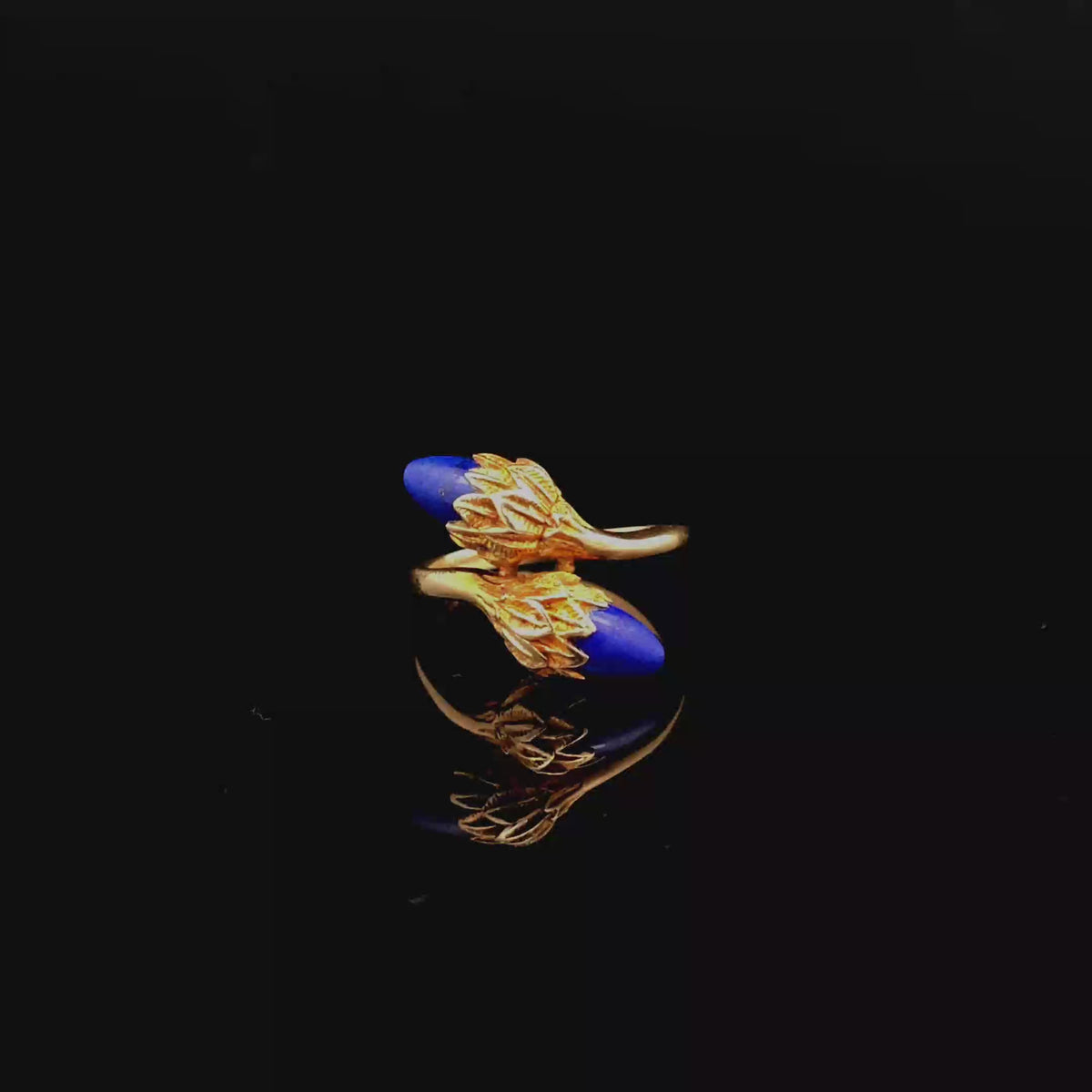 Lapis Lazuli Bypass Cocktail Ring in 14K Yellow Gold