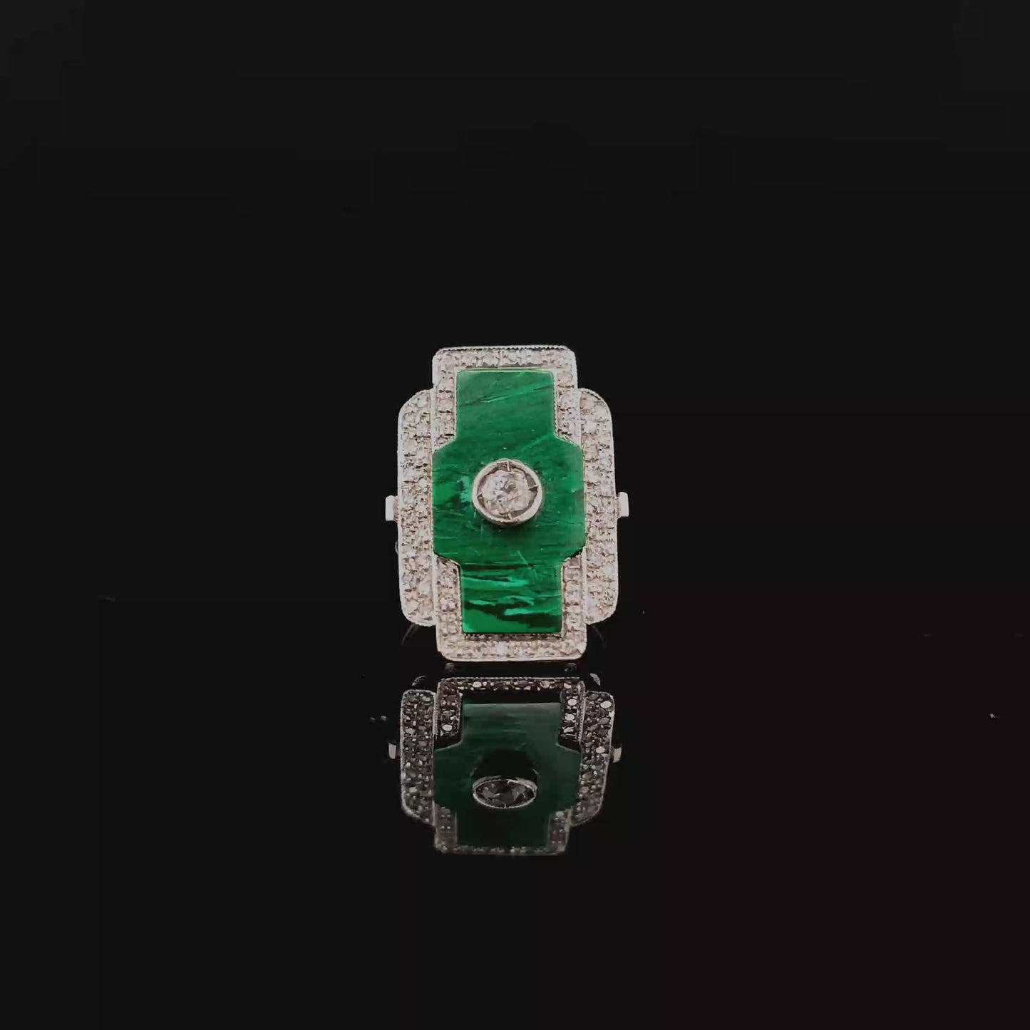 Carved Malachite 18k White Gold Cocktail Ring
