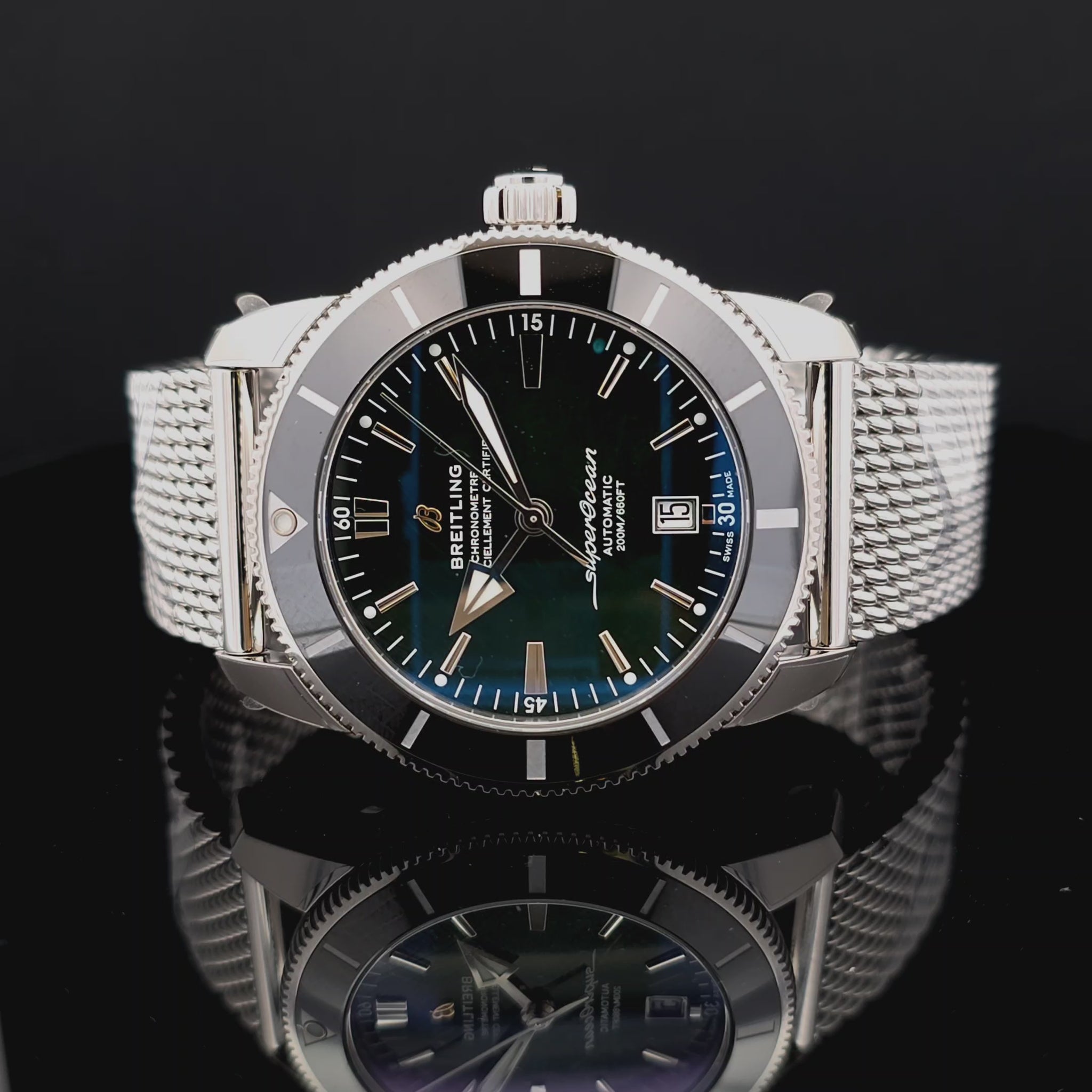 breitling superocean heritage green dial mesh strap bruens fine jewelry amsterdam