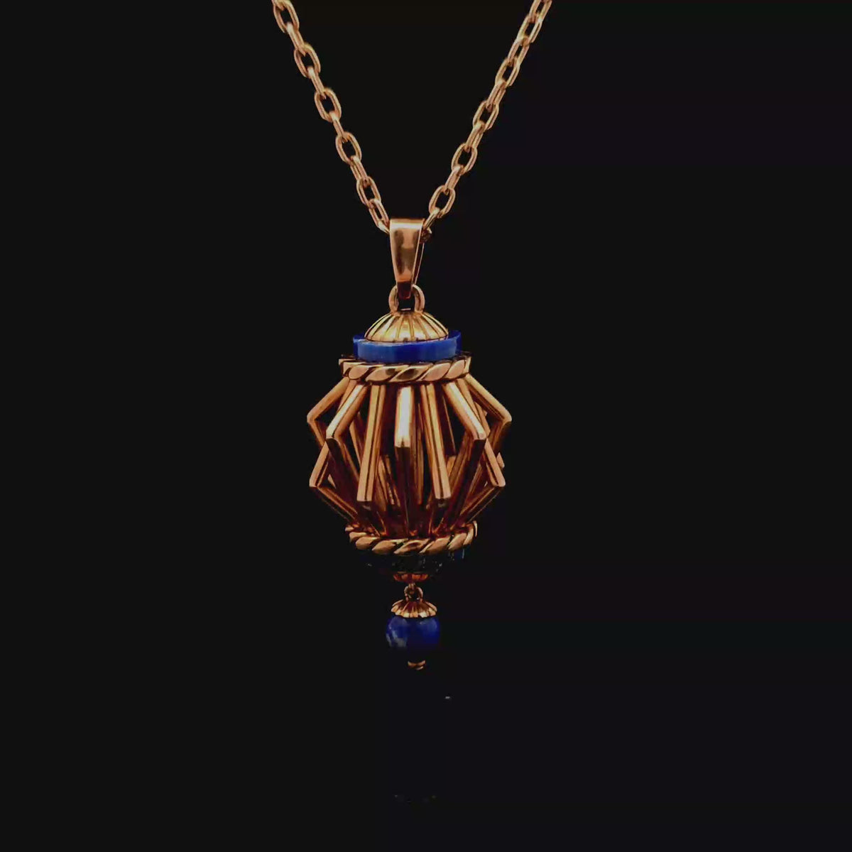 14K Yellow Gold Lantern Charm Necklace with Lapis Lazuli