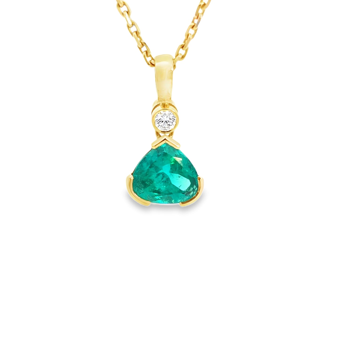 18k Yellow Gold Emerald and Diamond Pendant