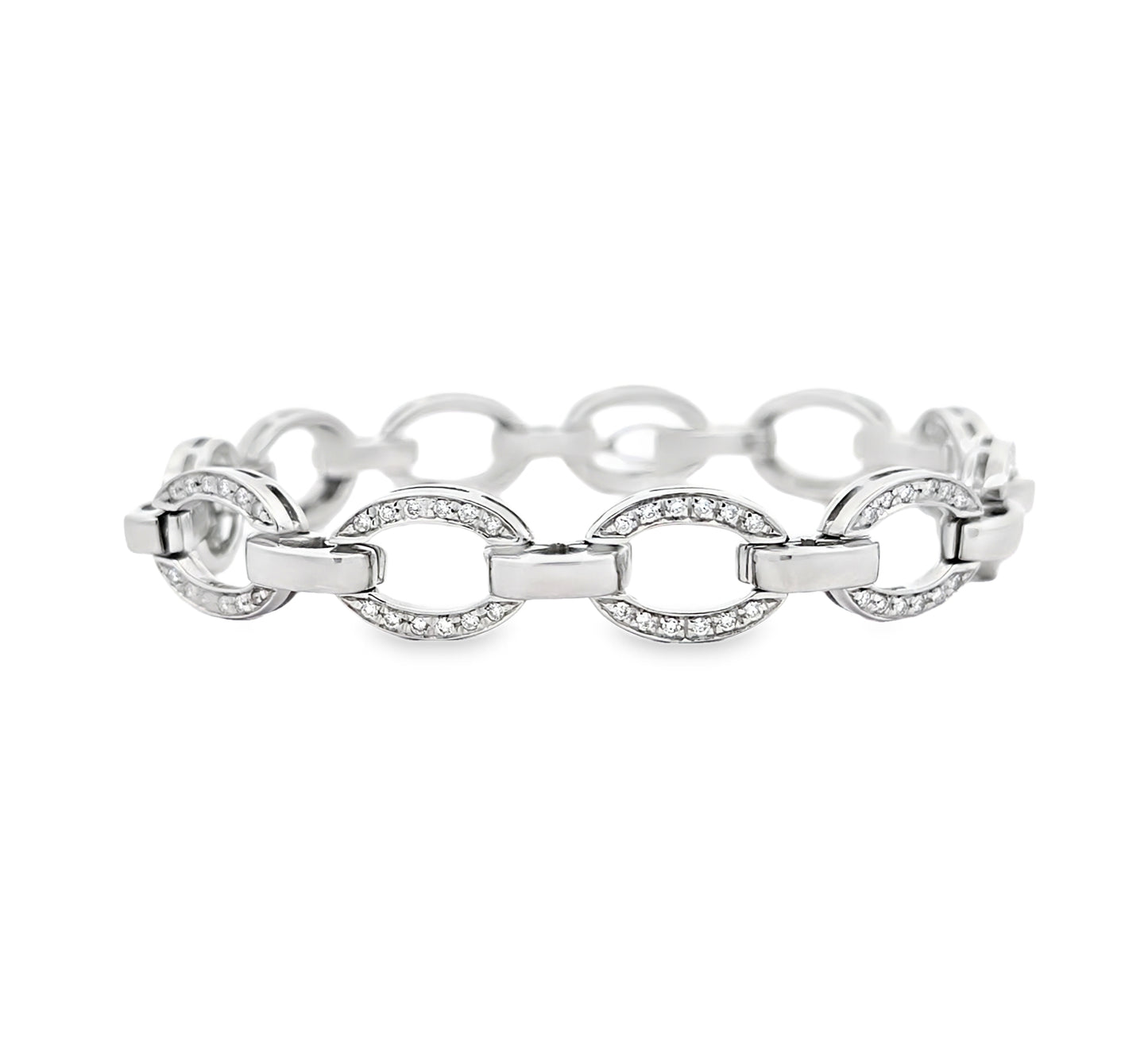 Elegant 18K White Gold Round Brilliant Diamond Chain Bracelet