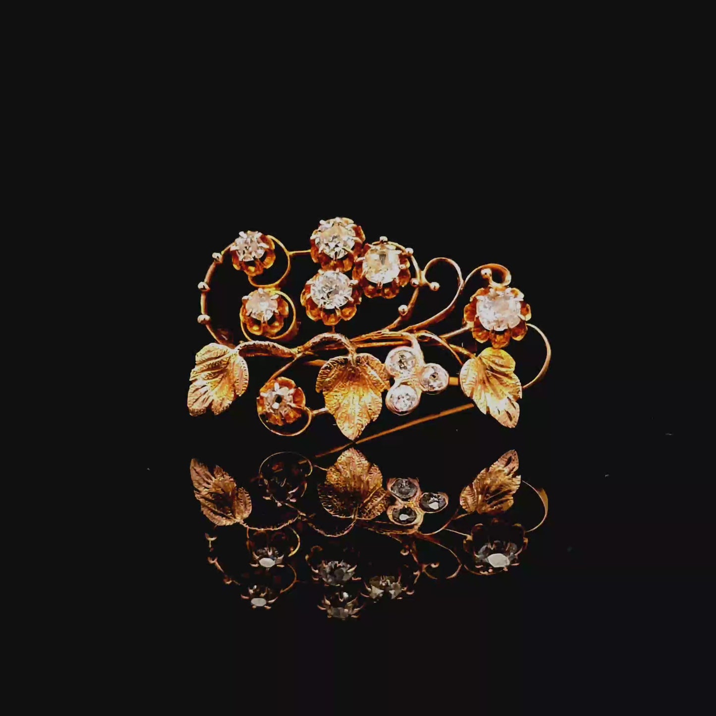 Antique 18k rose gold brooch with Bolshevik-cut diamonds