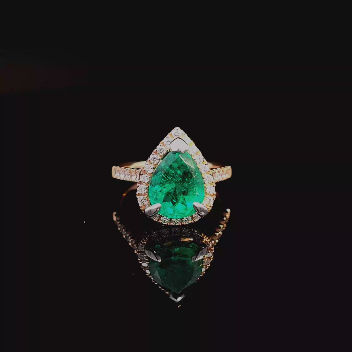 14k Rose Gold Emerald Pear Cut and Diamond Ring