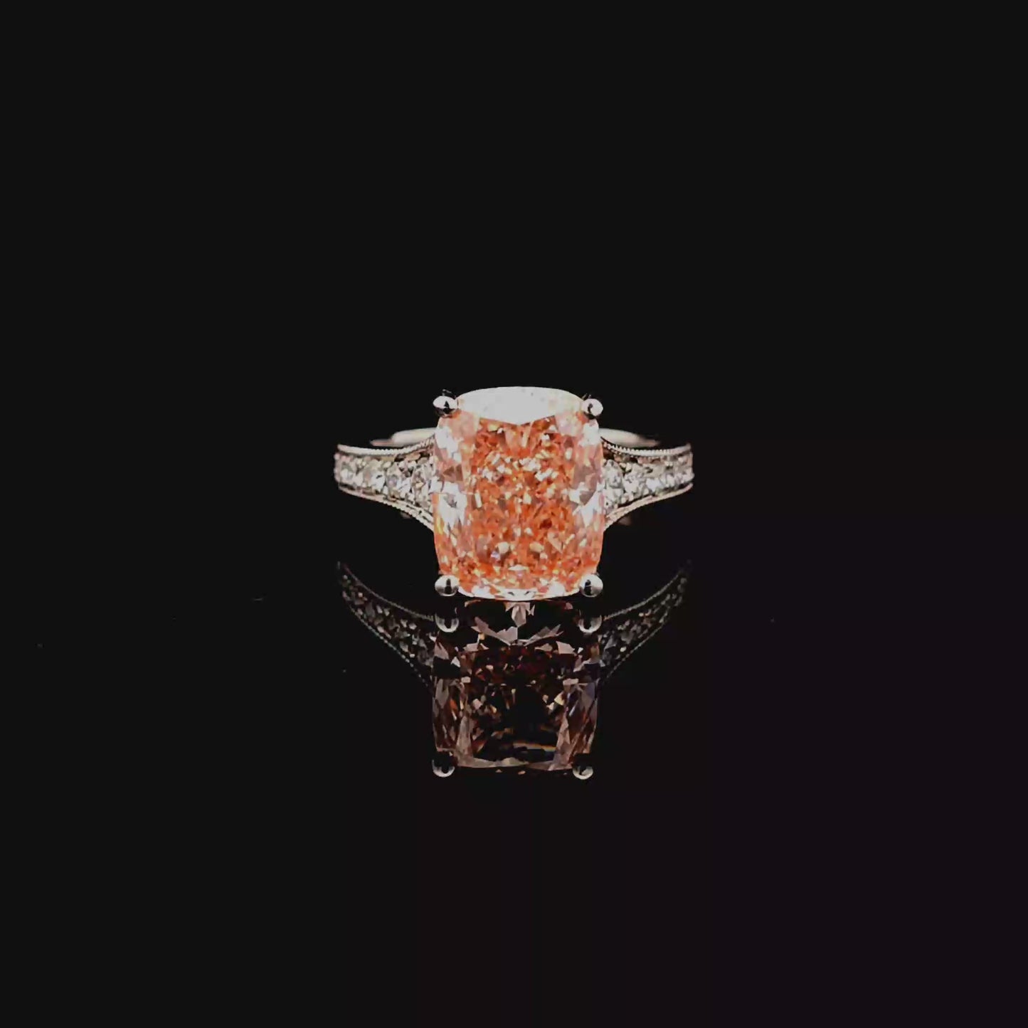 Cushion Cut Fancy Intense Pink Lab Diamond White Gold Engagement Ring