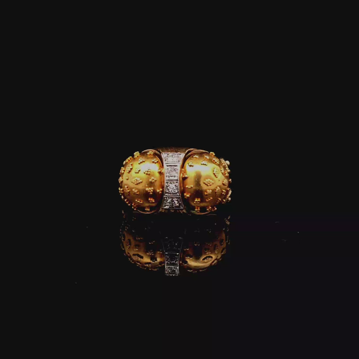 Textured 14K Yellow Gold and Diamond Double Dome Cocktail Ring