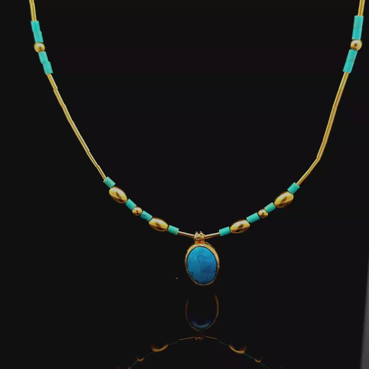 Turquoise and 14K Yellow Gold Beaded Necklace