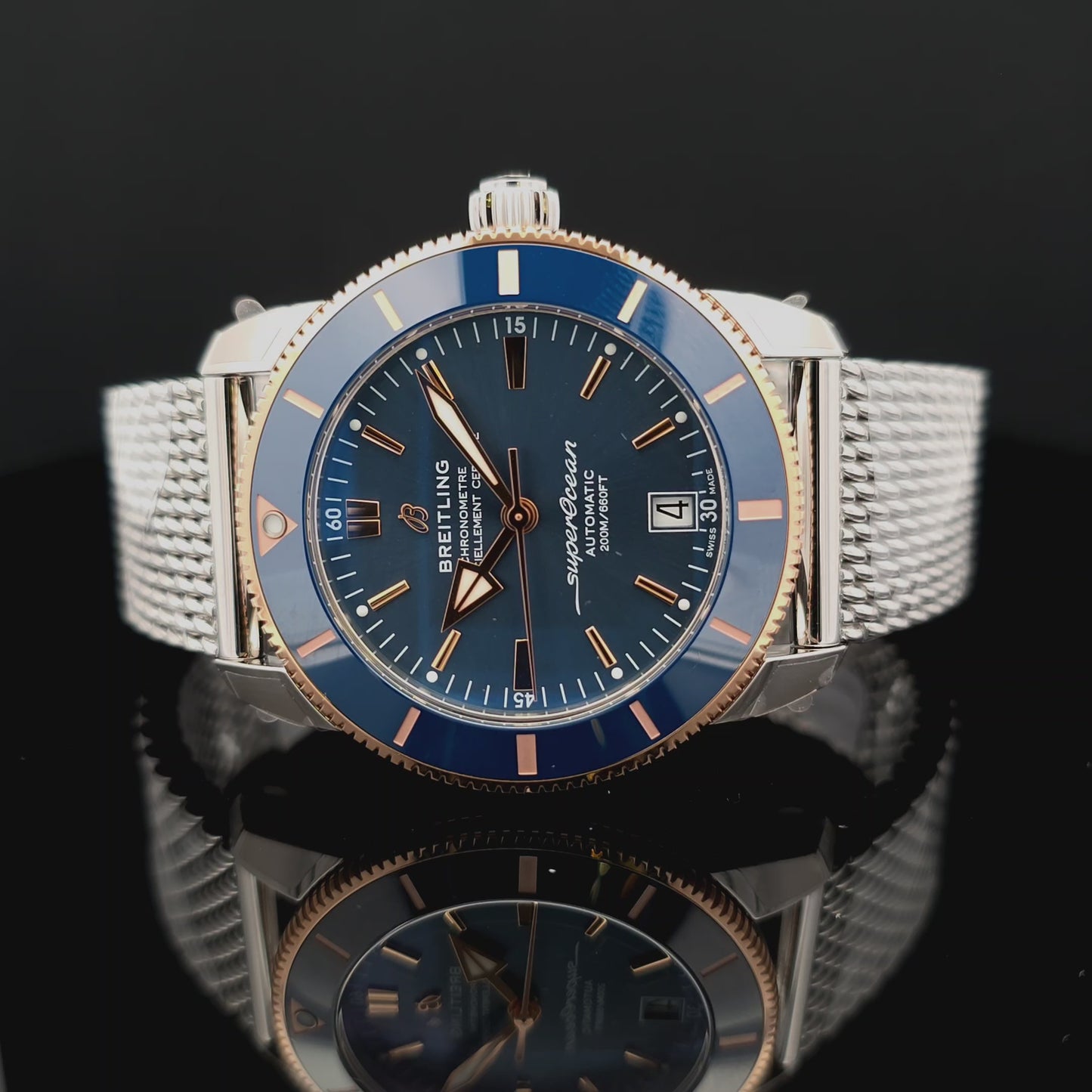 breitling superocean blue dial rose gold video bruens 67 amsterdam