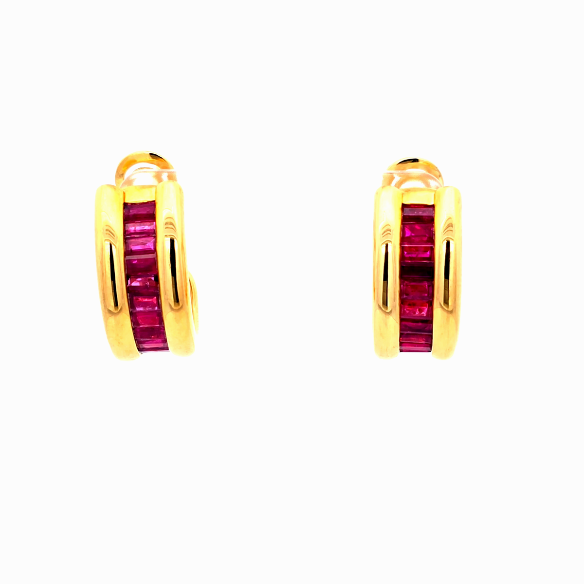 Channel-Set Red Ruby Hoop Earrings in 18K Yellow Gold