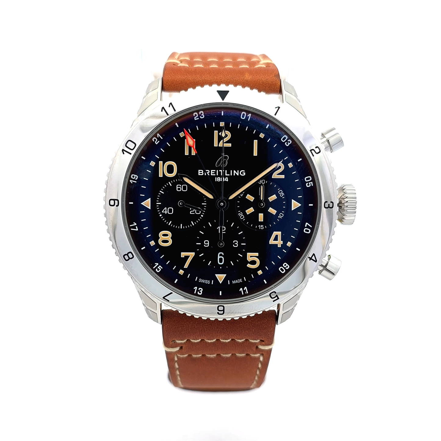 Breitling Chronograph Watch with Black Dial and Leather Strap